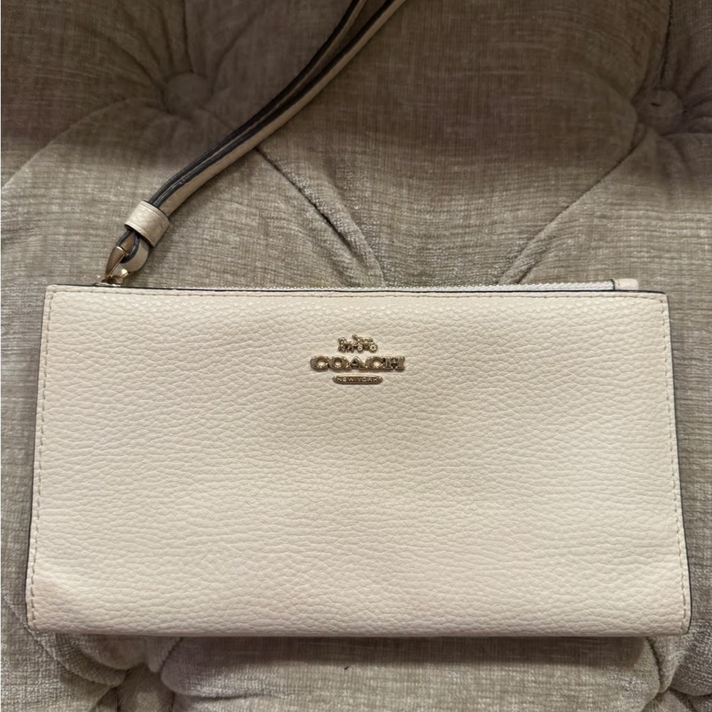 Coach Ivory Wristlet with Gold Accents